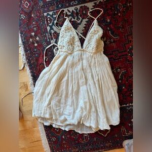 Free People White Gauzey Boho Mini Dress